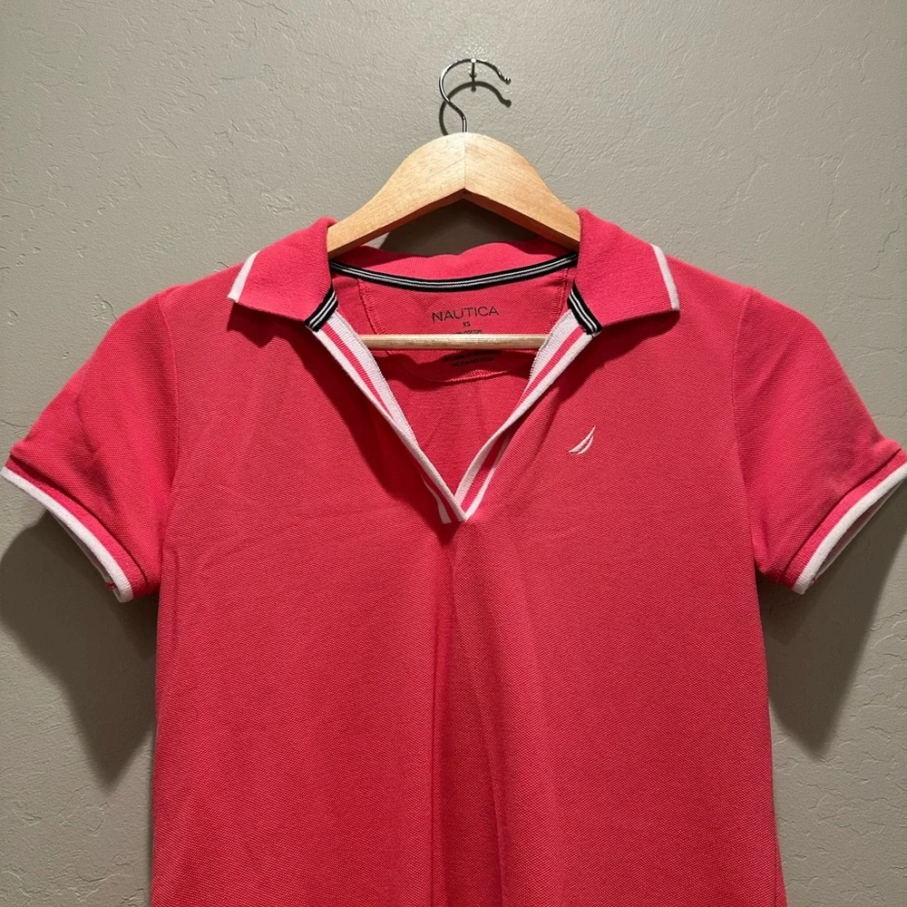 Nautica Women's Coral Pink Short Sleeve Collared Polo Mini Dress XS Summer - Picture 4 of 5